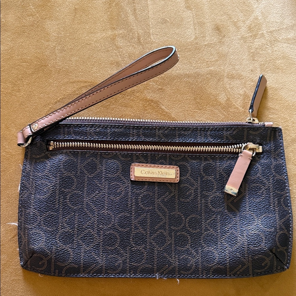 Calvin Klein Brown Monogram Wristlet